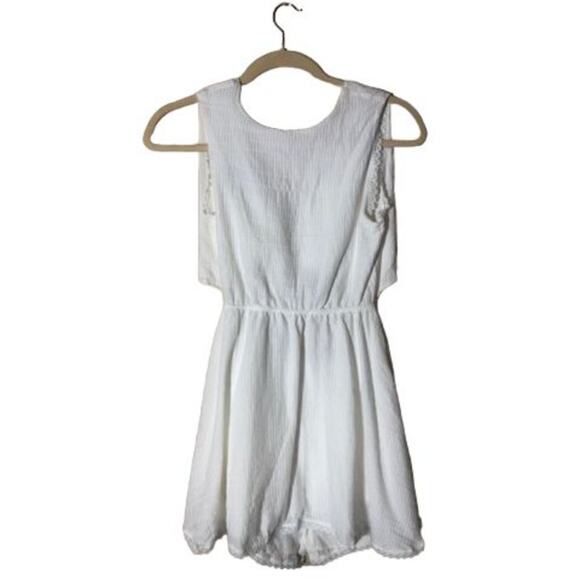 159. Peixoto Boho Sofi Dress Coconut Stripe Cutout Mini Dress SZ M White Lace - Picture 3 of 10